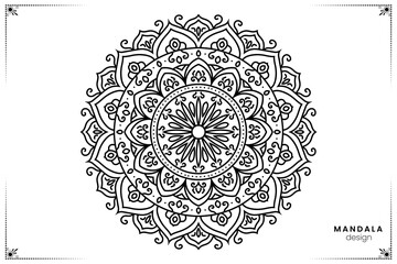 Luxurious and decorative mandala design template, black and ethnic oriental style on white background for coloring book, vector illustration