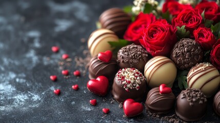 Obraz premium Delicious chocolate and vibrant flowers create a romantic arrangement for special occasions