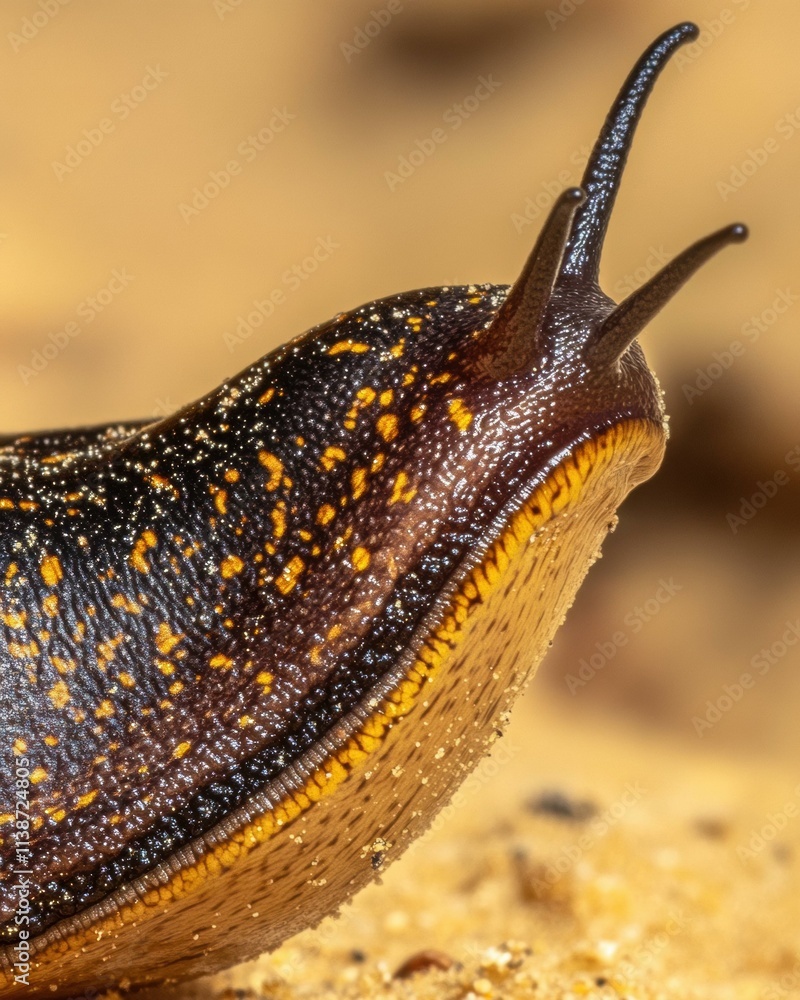 Poster close-up of a slug with unique markings. ai.