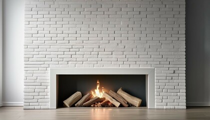 white washed bricks in minimalistic fireplace decor