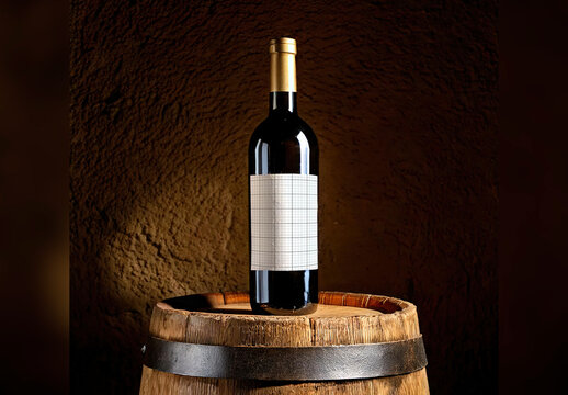 Wine stand on Barrel Label Mockup