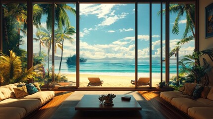 Luxurious beach house interior with ocean view. (1)