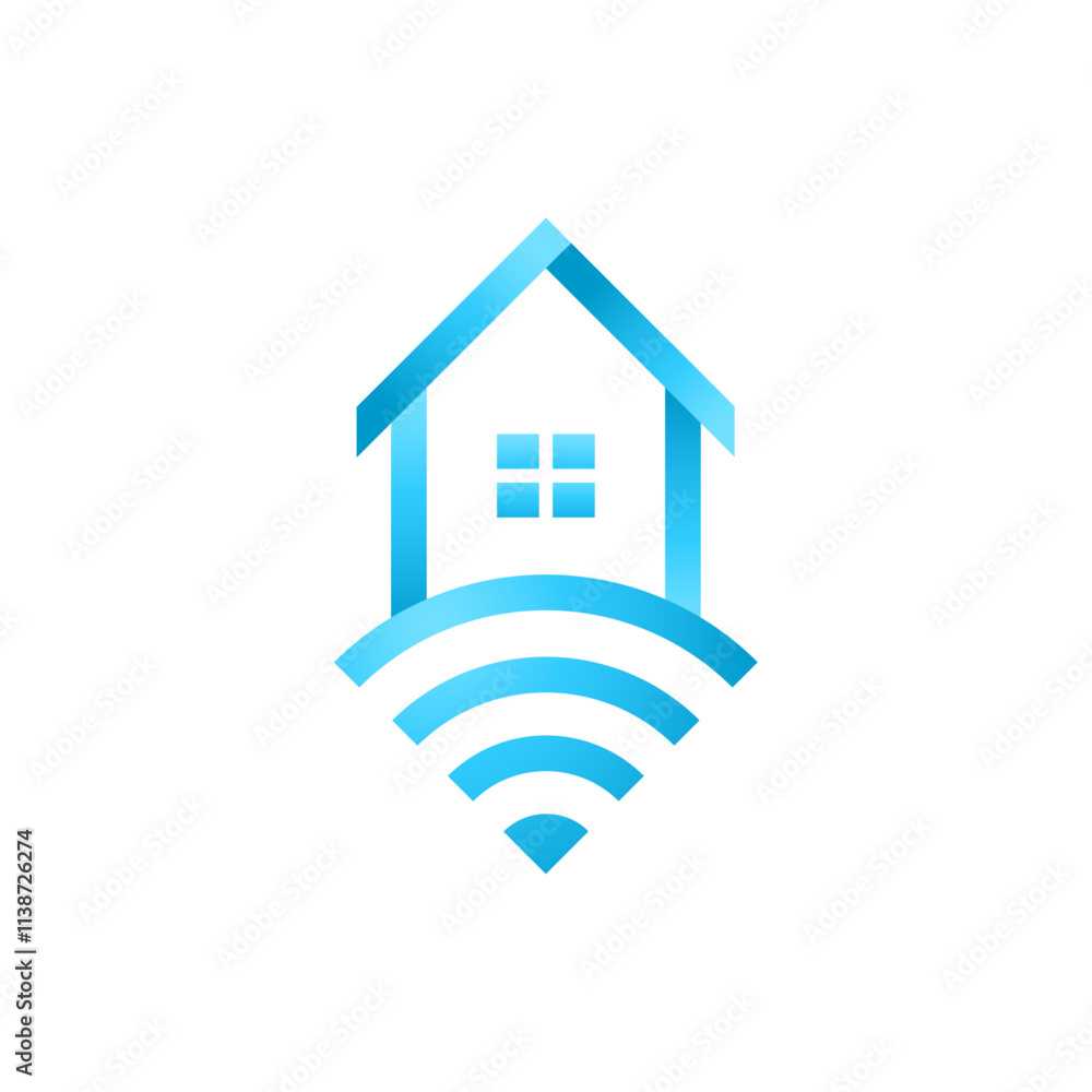 Poster house with wi-fi signal. home and wireless technology concept, internet and network connection symbo
