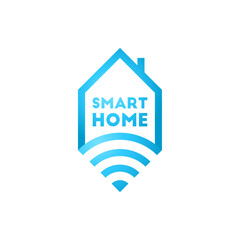 Smart home and wireless technology concept, house with Wi-Fi signal, roof and chimney