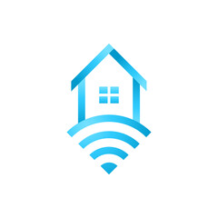House with Wi-Fi signal. Home and wireless technology concept, internet and network connection symbol. Vector illustration, icon or logo isolated on white background.