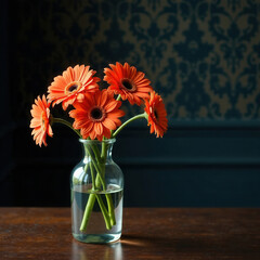 flower, vase, bouquet, flowers, nature, plant, bloom, blossom, beauty, floral, decoration, petal, flora, beautiful, glass, green, frame, gerbera, table, interior