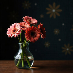flower, vase, bouquet, flowers, nature, plant, bloom, blossom, beauty, floral, decoration, petal, flora, beautiful, glass, green, frame, gerbera, table, interior