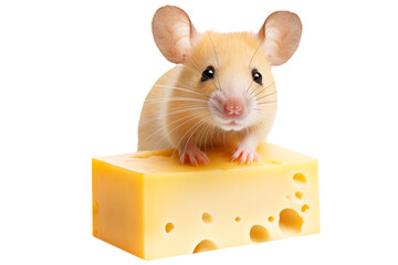 Fototapeta premium A mouse on a piece of cheese isolated on transparent background.