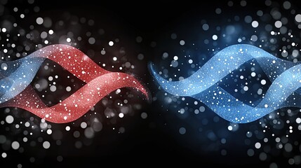 Candlestick chart displays blue and red trading candles on a dark gradient background, illustrating stock market trends and finance concepts