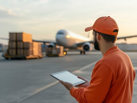 Global Air Freight Logistics: Loading Cargo Plane with Shipping Containers under Manager's Supervision