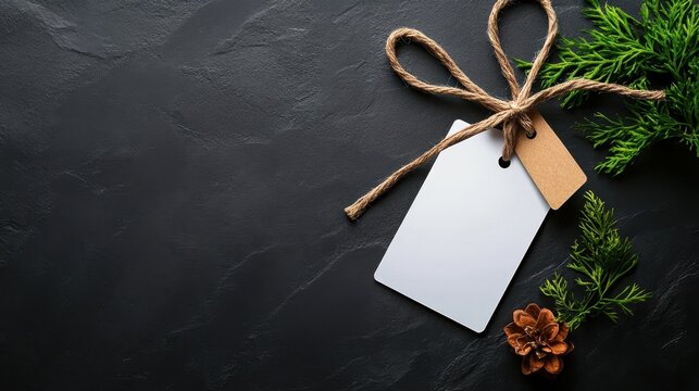 White name tag with lanyard on black background for professional or event use in minimalist design