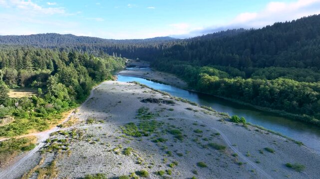 Aerial drone footage of the sand bars of the Smith River in Northern California.