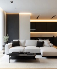 Beautiful Modern Living room Interior with furniture's ,mockup frame , posters, wall -3d Rendering