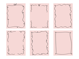 Set of Elegant Vintage Frames with Laces and Bows for greeting cards, wedding and birthday party. Whimsical Borders in Coquette style.