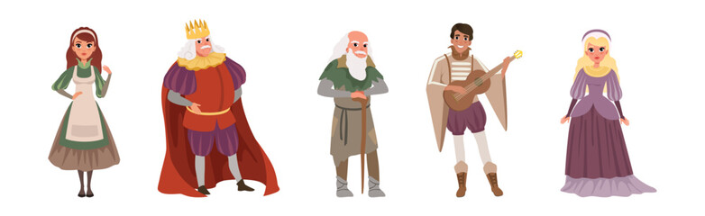 Medieval People Character from European Middle Ages Historic Period Vector Set