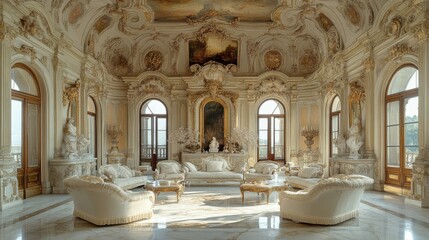 Obraz premium Elegant interior design featuring luxurious furniture in a lavish room with grand windows