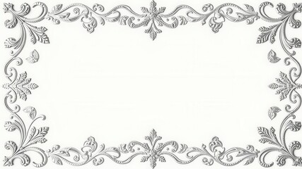 Luxury silver leaves lace border on a textured background, intricate, texture, shiny