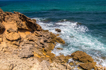 Deserted Wild Beach with Mountains and Sea in Tunisia, North Africa