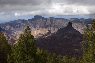 Gran Canaria, landscape of the central part of the island, Las Cumbres, ie The Summits, Roque Bentayga formation in Caldera de Tejeda
