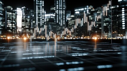 A vibrant green stock market chart features candlestick and bar graphs on a dark background, ideal for woven tapestry design