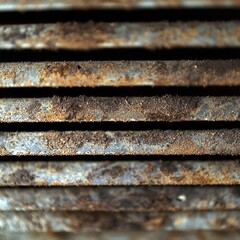 Close-up of rusty metal grates, showcasing intricate textures and earthy tones.