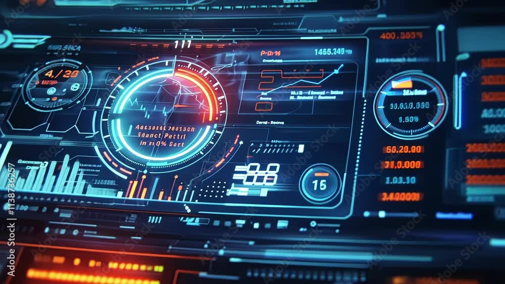 Aufkleber futuristic dashboard interface with data visualizations and performance indicators, showing advanced
