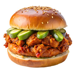 spicy nashville hot chicken sandwich on transparent background