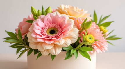 Vibrant Pink and Peach Flower Bouquet in Cream Gift Box for Celebrations
