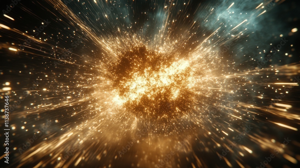 Poster bright glowing trails and sparkling particles create a mesmerizing abstract background at dusk