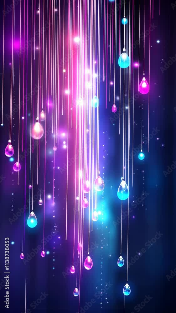 Poster colorful light drops create a vibrant atmosphere in a surreal night setting with glowing elements an