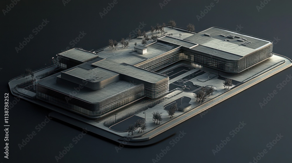 Poster architectural model of a modern building complex.