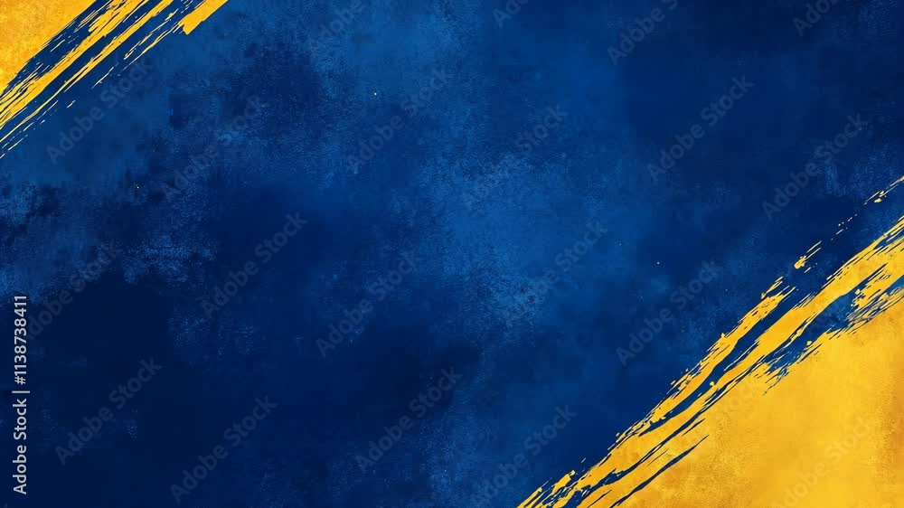 Poster bold abstract background with deep blue and bright yellow brush strokes creating a dynamic visual ef