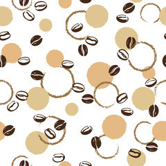 Seamless abstract coffee pattern with doodle coffee beans and circles