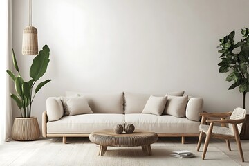 Beautiful Modern Living room Interior with furniture's ,mockup frame , posters, wall -3d Rendering