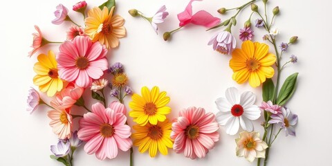 Vibrant spring flowers in full bloom set against a paper background, season, composition, fresh
