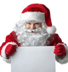 Santa is looking down over a blank scroll that he's holding in front of his body.