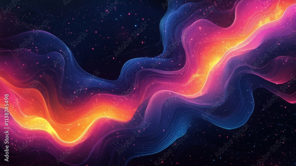 Poster waves of glowing orange light creating mesmerizing patterns in a surreal landscape