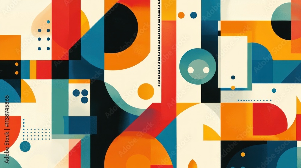 Poster abstract geometric pattern with vibrant colors and shapes.