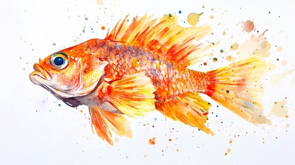 Fototapeta premium Golden Fish Watercolor Painting: A Vibrant Marine Life Masterpiece