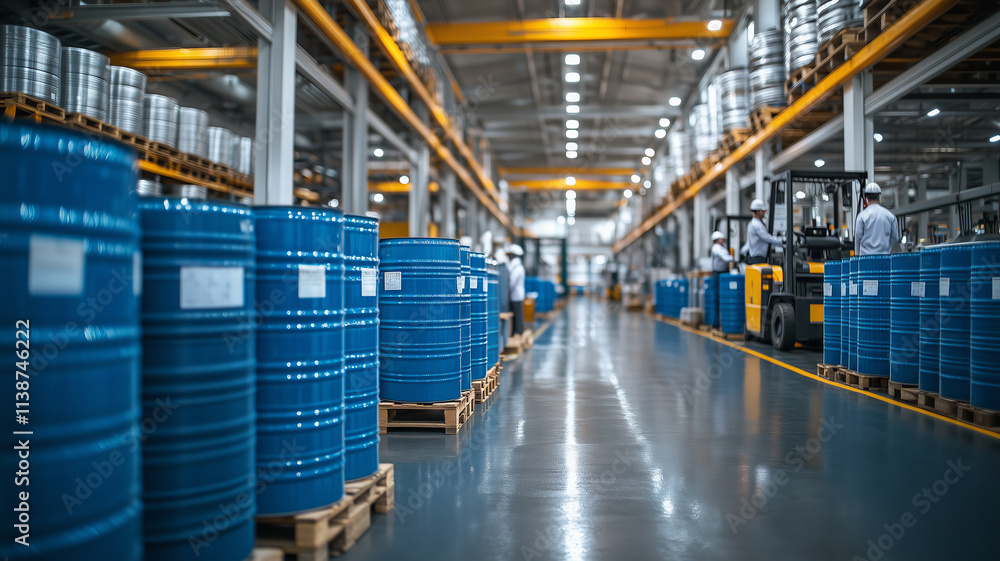 Poster Modern warehouse interior with efficient production processes in action