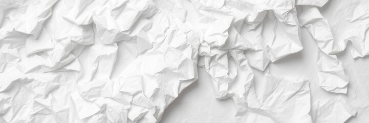 Crumpled white paper with sharp creases, folds and shadows, trash, close up