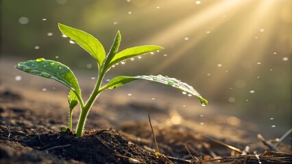 Young Plant Growing in a Futuristic Digital Ecosystem