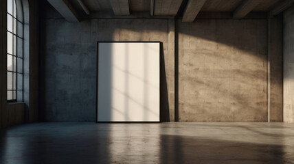 Interior vacío minimalista con una maqueta de póster en blanco
