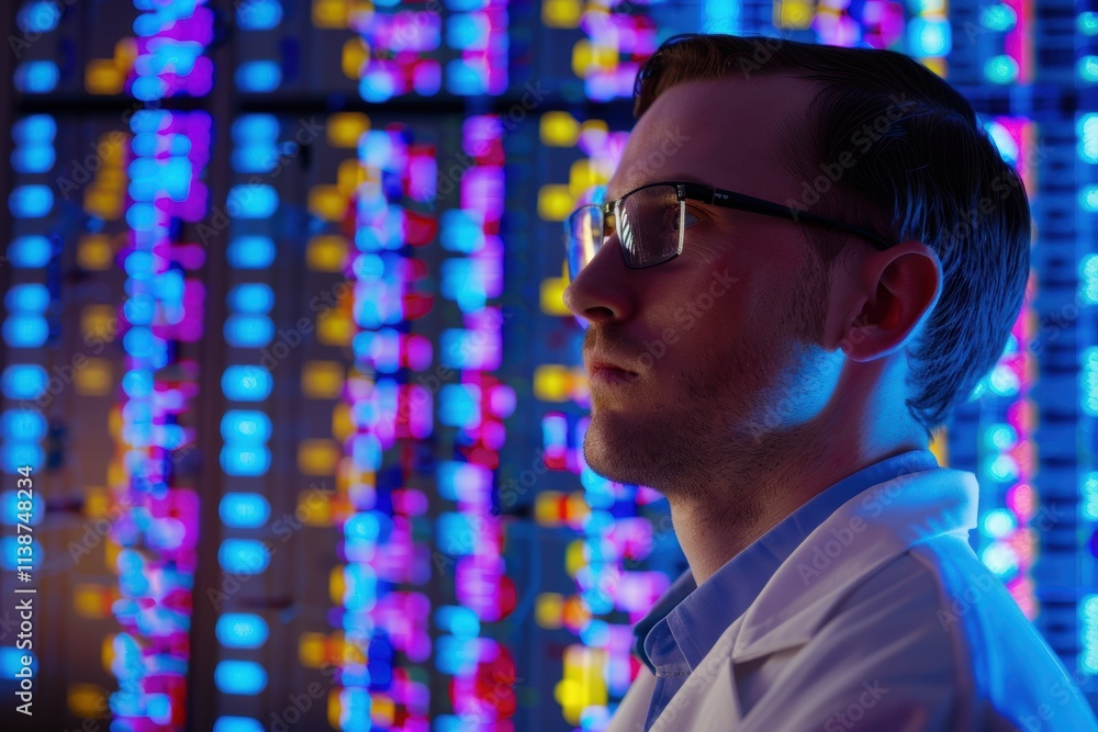Poster bioengineer developing personalized medicine with advanced computational tools for genetic analysis