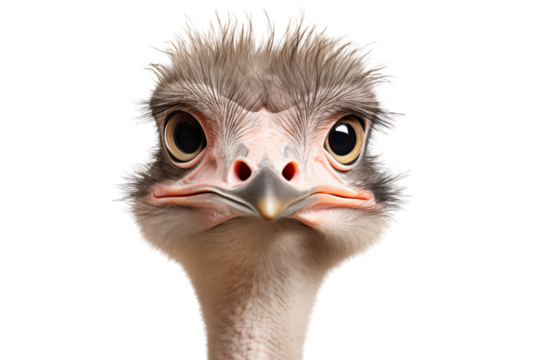 Funny portrait of ostriches isolated on transparent background.