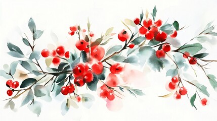 Red Berries Watercolor Painting: A Festive Botanical Illustration