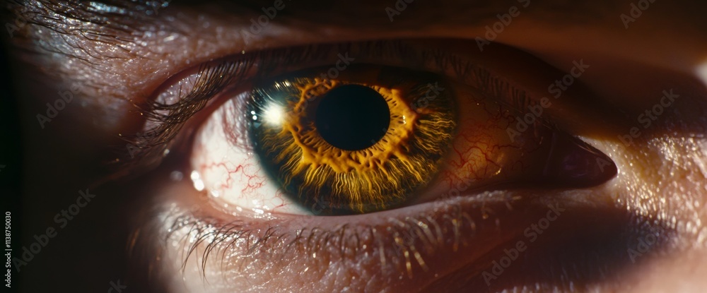 Poster a detailed close-up showcases the unique features of a vibrant yellow and black eye, highlighting in