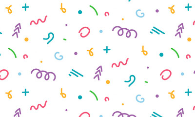 Simple Hand Drawn Memphis Pattern, Memphis Background, Colorful, Confetti, Minimalistic Retro Background, Simple Flat Artwork