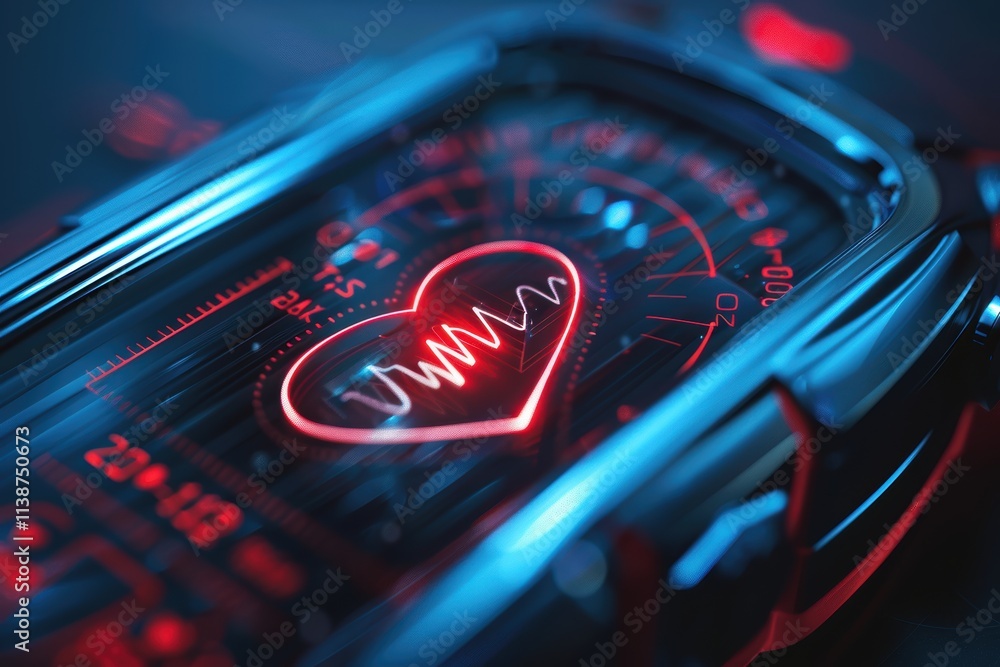 Poster modern heart rate monitor interface with digital display for health technology design