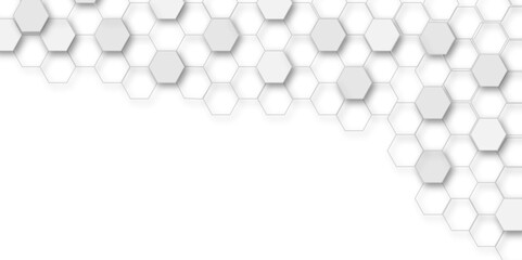 Abstract white and grey hexagon technology geometric pattern concept white background. Use for template, wallpaper, website vector illustration.